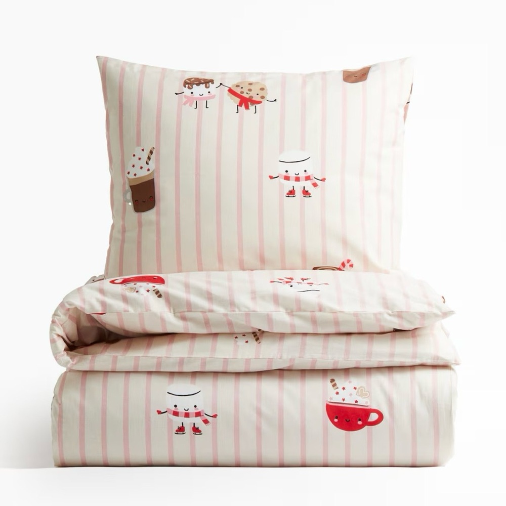 H&M Home Kids Cotton Twin Duvet Cover Set pillow case NWT Holiday Limited Editio